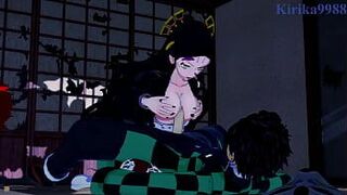 Мицури Канродзи, Синобу Кочо, Даки и Танджиро Камадо, интенсивный секс - Убийца демонов Кимэцу но Яиба, хентай. - порно видео